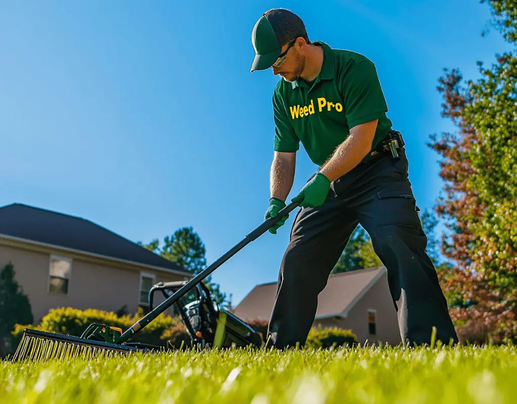WeedPro technician applying top dressing to an Atlanta, GA lawn as part of the Lawn Top Dressing service.