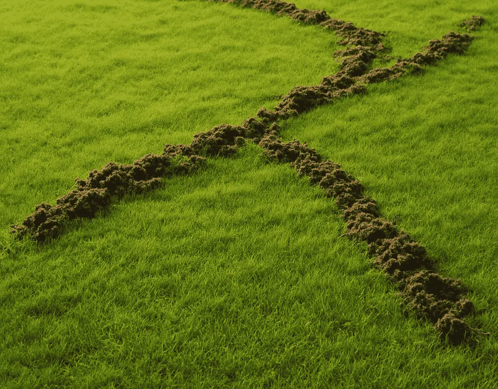 Fresh mole tunnels across an Atlanta, GA lawn highlighting the need for WeedPro’s mole treatment service.
