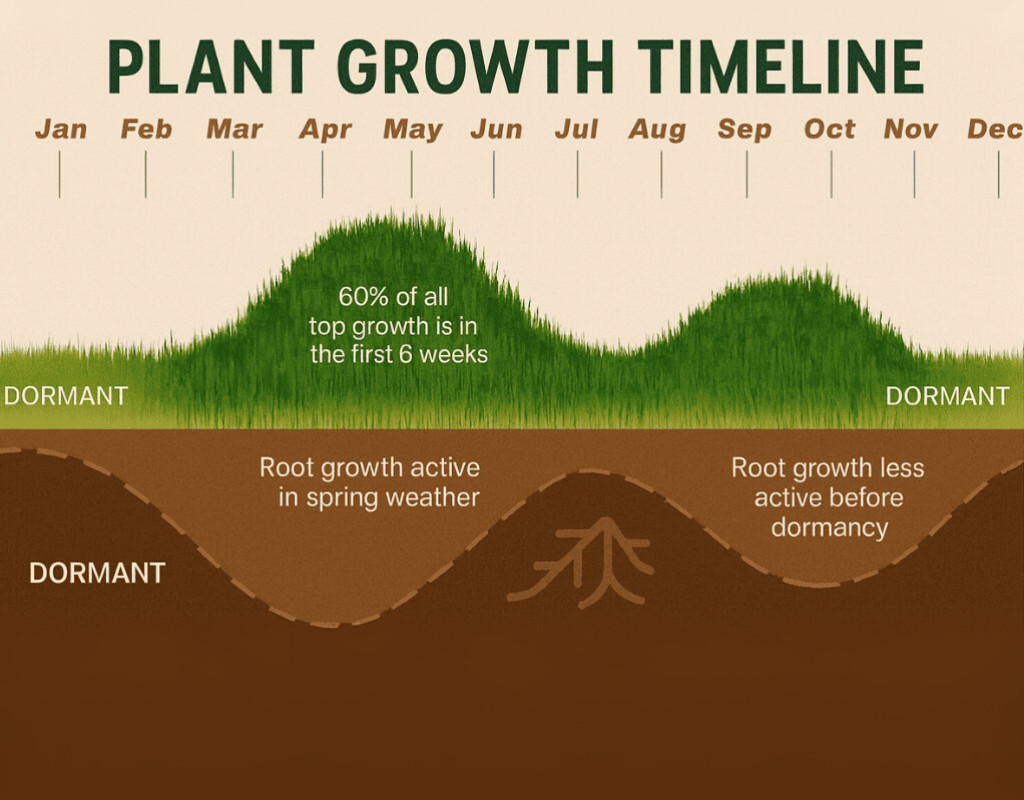 Timeline graphic showing optimal application windows for Plant Growth Regulators in Atlanta, GA lawns.